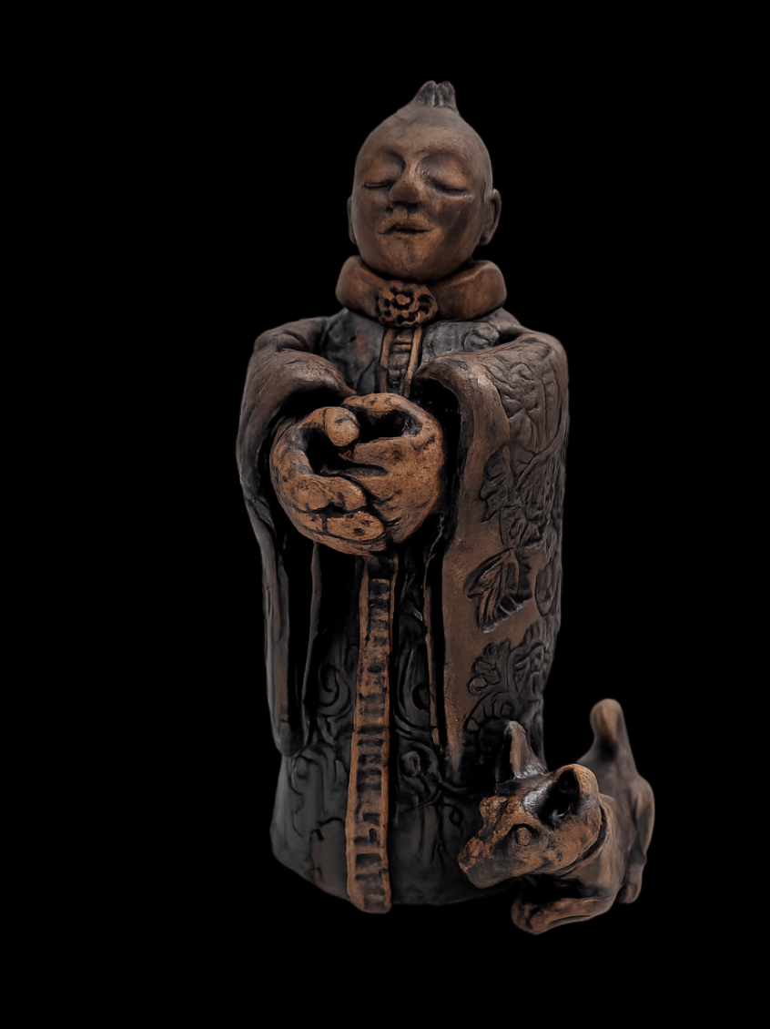 Monk with Akita